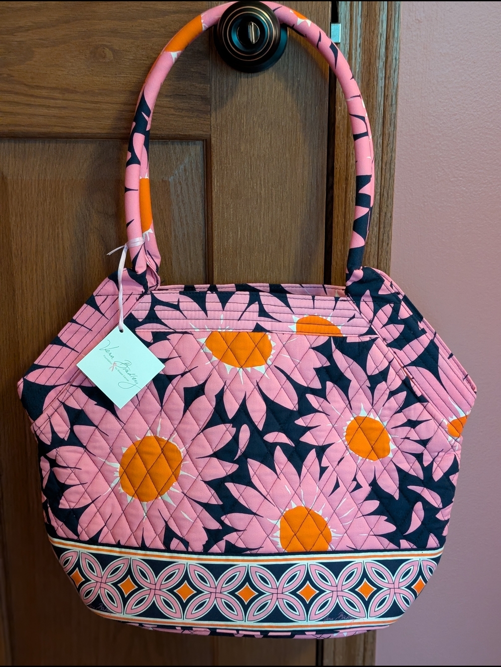 NWT Vera Bradley "Love Me" Quilted Floral Tote in Pink and Orange